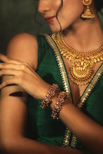 Load image into Gallery viewer, Rajwadi Ganesha Kemp Stone Ruby Green Openable Kada Pair
