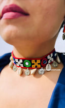 Load image into Gallery viewer, Handmade Mirror Coin Fabric Square Choker necklace set
