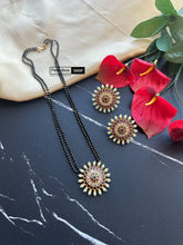 Load image into Gallery viewer, Multicolor Kemp stone double chain Black beads Mangalsutra Necklace set
