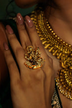 Load image into Gallery viewer, Golden Brass Ganesha Deer Ring Ethnic adjustable
