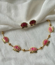 Load image into Gallery viewer, TRENDING enamel Meenakari Lotus Golden Necklace set
