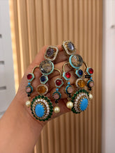 Load image into Gallery viewer, Drop Stone Statement Designer Sabya inspired Stone Heritage Cz earrings
