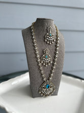 Load image into Gallery viewer, Ava Ocean blue Turkish gold plated Antique American diamond Peacock Premium Necklace set
