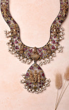Load image into Gallery viewer, German Silver Ram Parivar ruby Big Statement Necklace set
