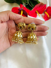 Load image into Gallery viewer, Elephant Golden Kundan Pearl drop Indian ethnic earrings
