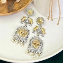 Load image into Gallery viewer, Long German Silver Durga Fish hanging Drop Earrings
