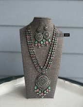 Load image into Gallery viewer, Mint Pink German silver Three layer Long Statement Necklace set
