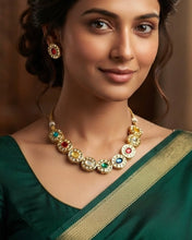 Load image into Gallery viewer, Multicolor Kundan Back side Meenakari Designer Necklace set
