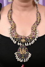 Load image into Gallery viewer, German Silver Ram Parivar ruby Big Statement Necklace set
