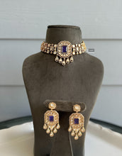 Load image into Gallery viewer, Purple Doublet tayani 22k gold plated Premium choker necklace set
