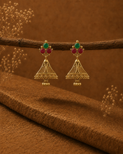 Load image into Gallery viewer, Ruby green Small Kemp Stone Brass Jhumka Earrings

