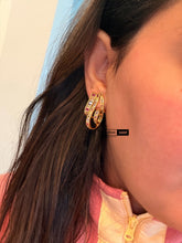Load image into Gallery viewer, Twisted Solitaire Layered baguette pave Hoop Earrings

