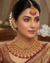 Load image into Gallery viewer, Ruby Rajwadi Grand Pearl Rajwadi Necklace Temple Set
