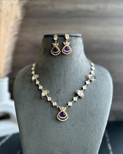 Load image into Gallery viewer, Purple Gold plated Dainty moissanite Stone Chain Necklace set
