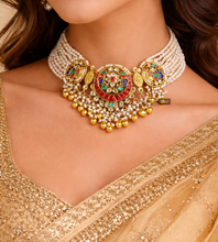 Load image into Gallery viewer, Premium Ruby Green Moissanite Pachi Kundan Choker necklace set
