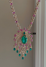 Load image into Gallery viewer, Solitaire Floral Rose Gold MM Multicolor Long Solitaire Premium Necklace set
