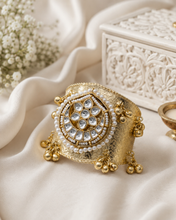 Load image into Gallery viewer, Golden Pachi Kundan silver Lookalike German silver Cuff Kada
