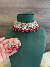 Load image into Gallery viewer, Silver Golden kundan American Diamond Choker Necklace set
