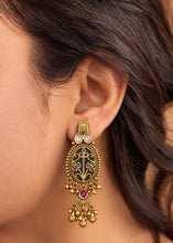 Load image into Gallery viewer, Heritage Mint Ruby White Kundan Temple Ethnic Earrings
