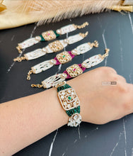 Load image into Gallery viewer, 22k gold plated Square Pearl kundan adjustable Tayani Bracelet
