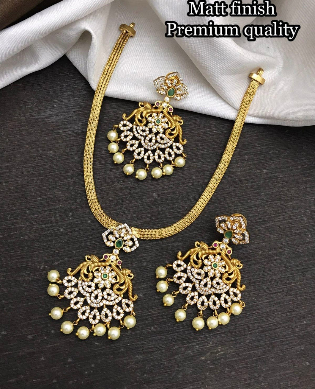 Peacock Simple cz stone Dainty Multicolor Necklace set