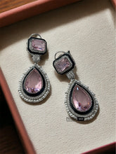 Load image into Gallery viewer, Enamel Pink black Designer Dangling earrings
