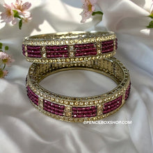 Load image into Gallery viewer, Ruby Polki Golden Antique Bangle set
