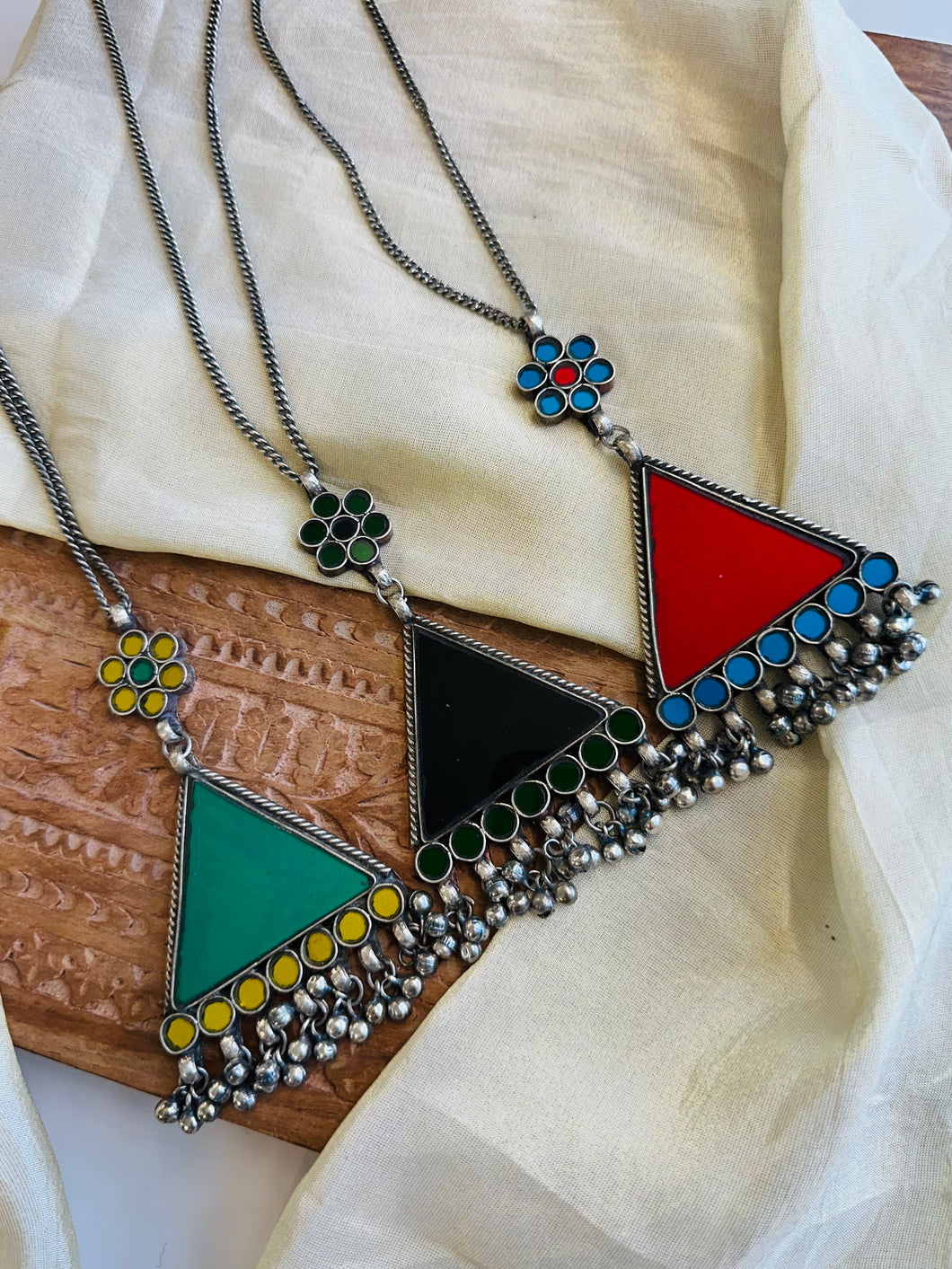 Afghani Mirror ghunghroo German silver Pendant Necklace