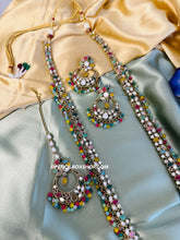 Load image into Gallery viewer, Lia Multicolor Long Mirror Sleek Statement Necklace set with maangtikka
