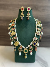 Load image into Gallery viewer, Kundan Back Meenakari long Grand mala necklace set
