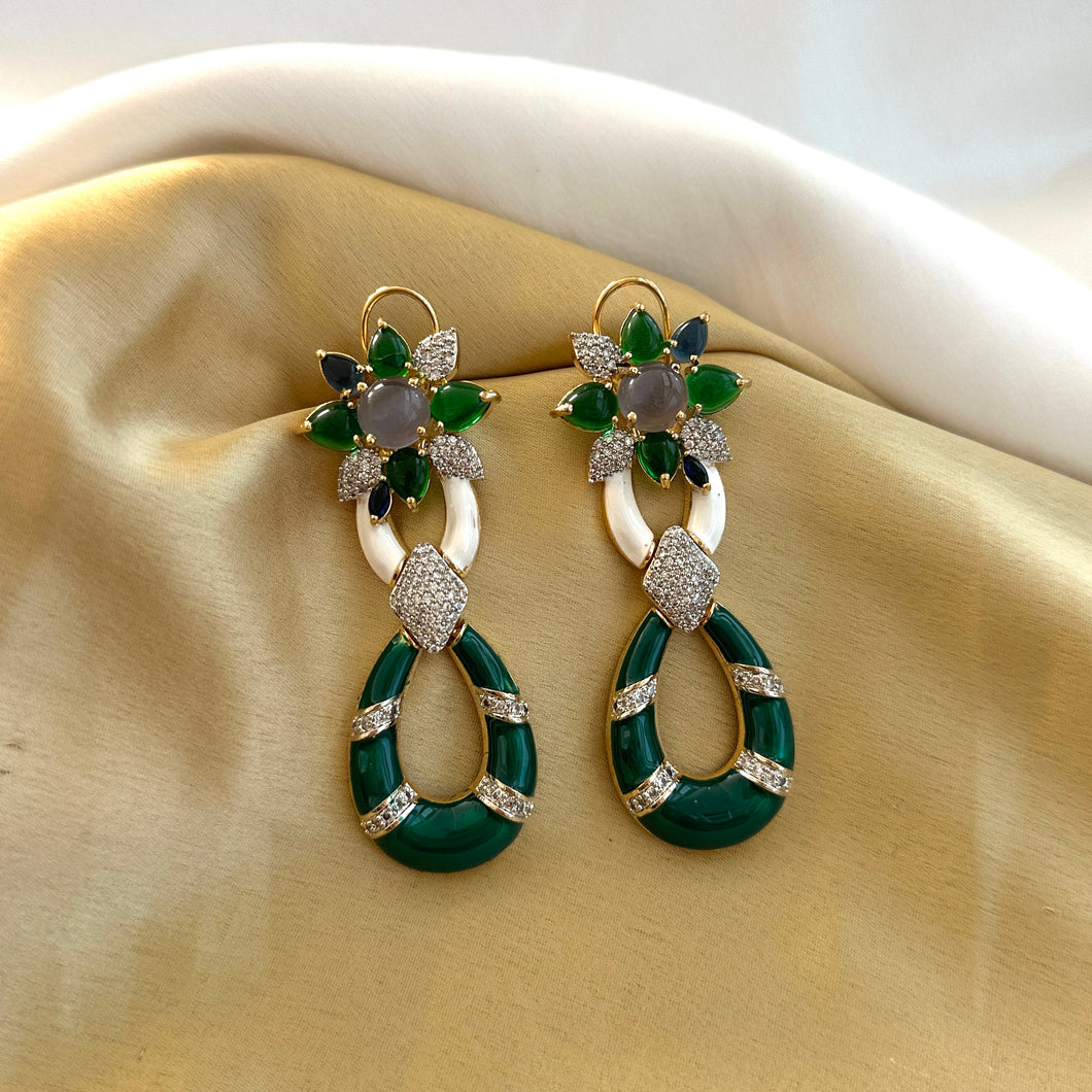 American diamond Enamel White Long crystal designer inspired Earrings
