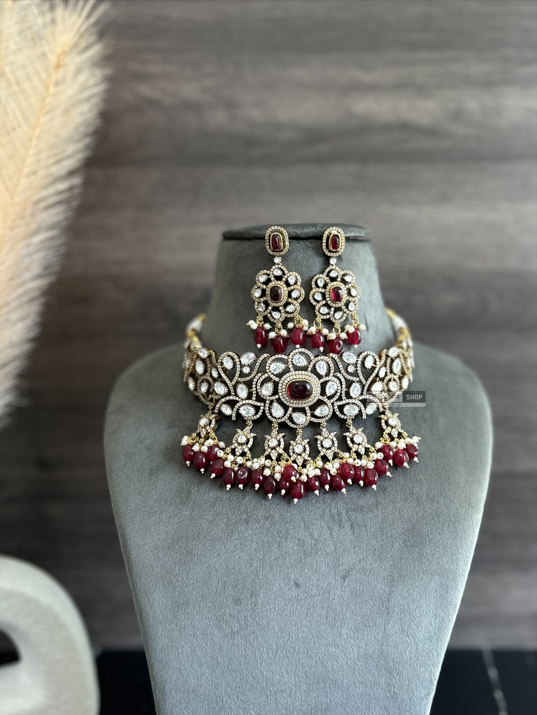 Ruby moissanite Golden Beads Choker set
