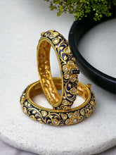 Load image into Gallery viewer, 22k gold plated Tayani Blue enamel Flower Pair of Bangles
