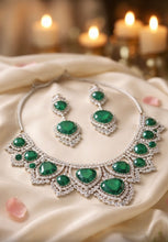 Load image into Gallery viewer, Isha Ambani Green American Diamond Necklace set
