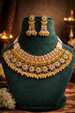 Load image into Gallery viewer, Heritage Rajwadi Elephant Statement Premium Grand Ruby Green Pearl Necklace set
