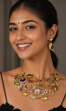 Load image into Gallery viewer, VIRAL Boho Tribal Multicolor Stone Golden amrapali moissanite necklace set
