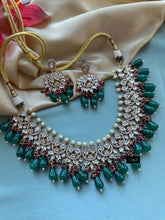 Load image into Gallery viewer, Ruby green Gold plated Tayani Premium Statement Necklace set
