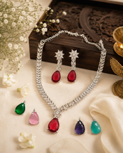 Load image into Gallery viewer, Changeable american diamond Peacock Necklace set Temple jewelry
