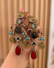 Load image into Gallery viewer, Sabya Stone Statement Designer Sabya inspired Stone Heritage Cz earrings
