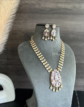 Load image into Gallery viewer, Inlay Pink Gold plated moissanite Stone Designer Dainty Necklace set

