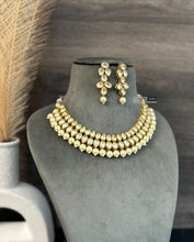 Load image into Gallery viewer, White double layered pearl drop Kundan back side Meenakari necklace set
