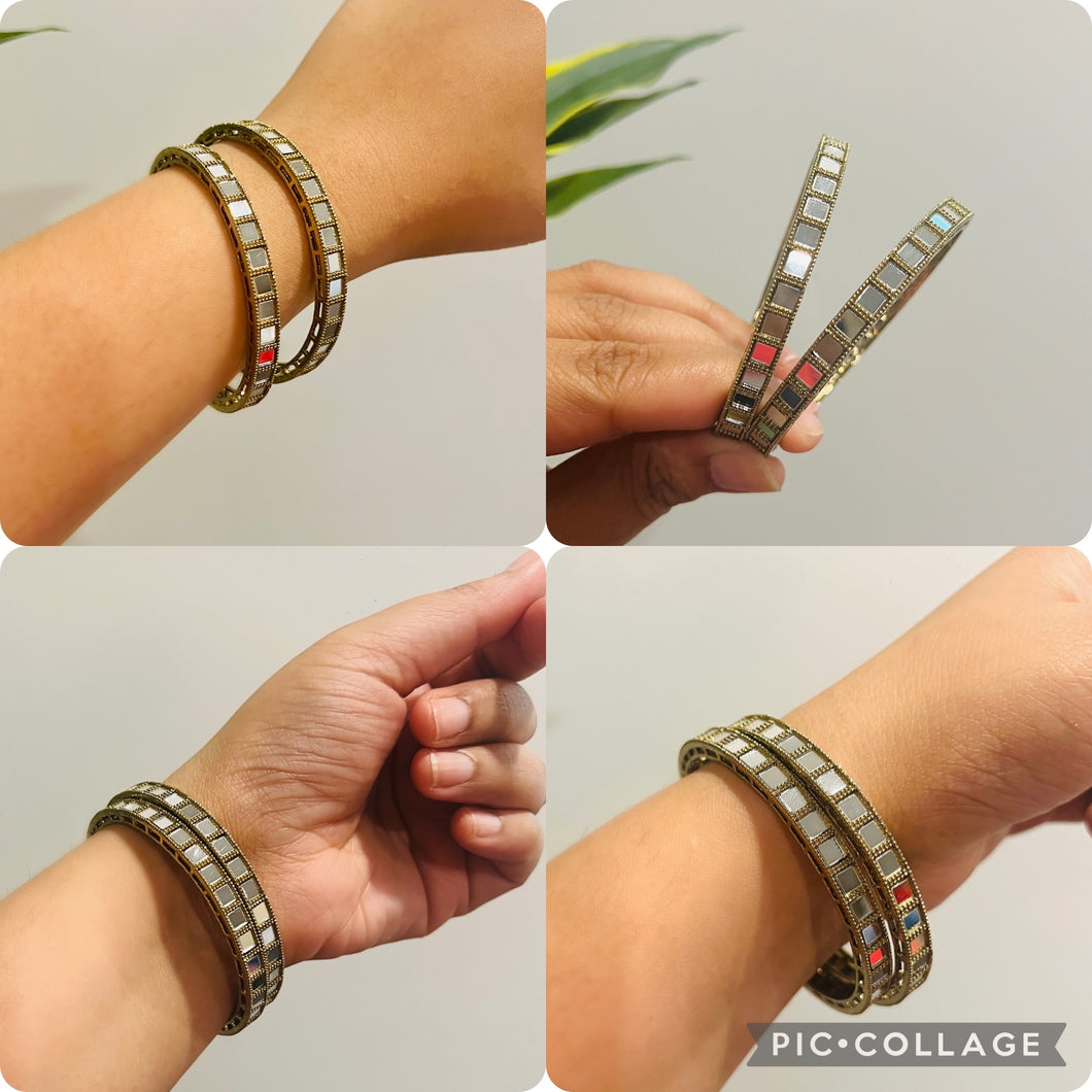 Mirror Square Golden polish Pair of Bangles