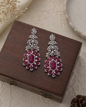 Load image into Gallery viewer, Ruby Long  Premium american diamond Real Looking Silver necklace set

