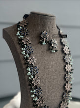 Load image into Gallery viewer, German Silver Premium Flower Stone Long Statement Necklace set
