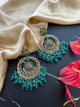 Load image into Gallery viewer, Polki Kundan golden long statement Chandbali Earrings
