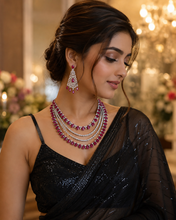 Load image into Gallery viewer, Four Layered Ruby Premium american diamond Real Looking Silver necklace set

