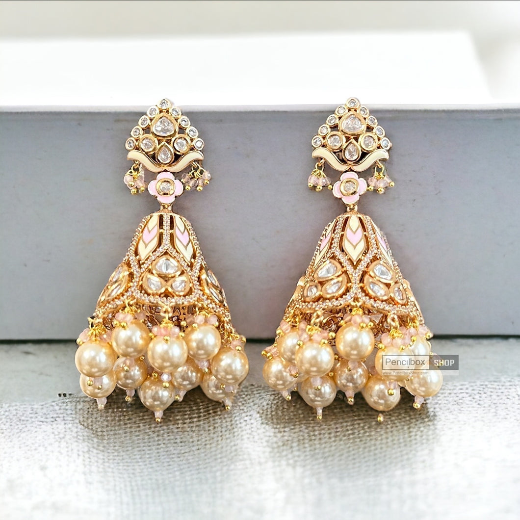 Tayani statement Enamel Meenakari  22k Gold plated Jhumki Earrings