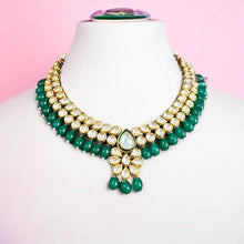 Load image into Gallery viewer, Rani green Drop Kundan back Meenakari Necklace set
