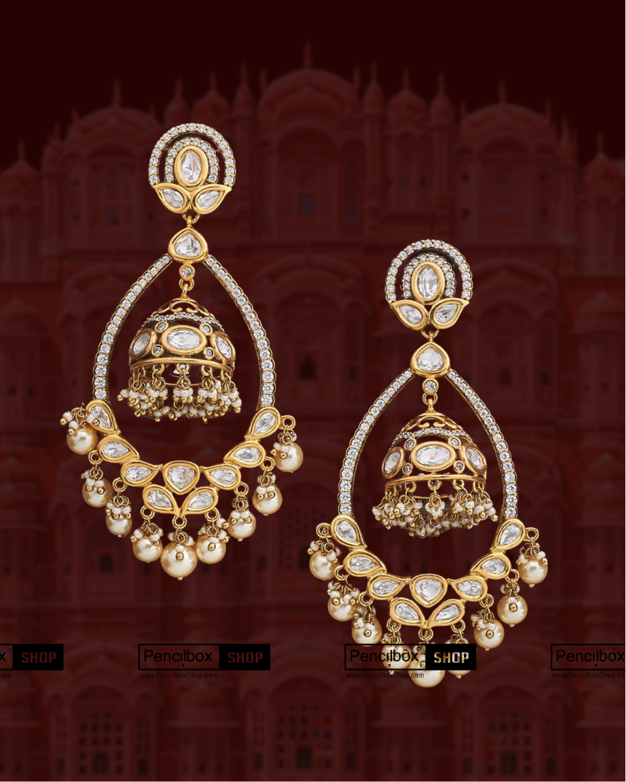 Premium Tayani 22k Gold Plated Drop Jhumka Dangling Earrings