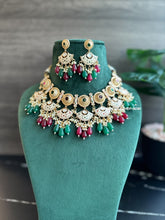 Load image into Gallery viewer, 22k gold plated Statement Ruby  Green Tayani Meenakari Necklace set
